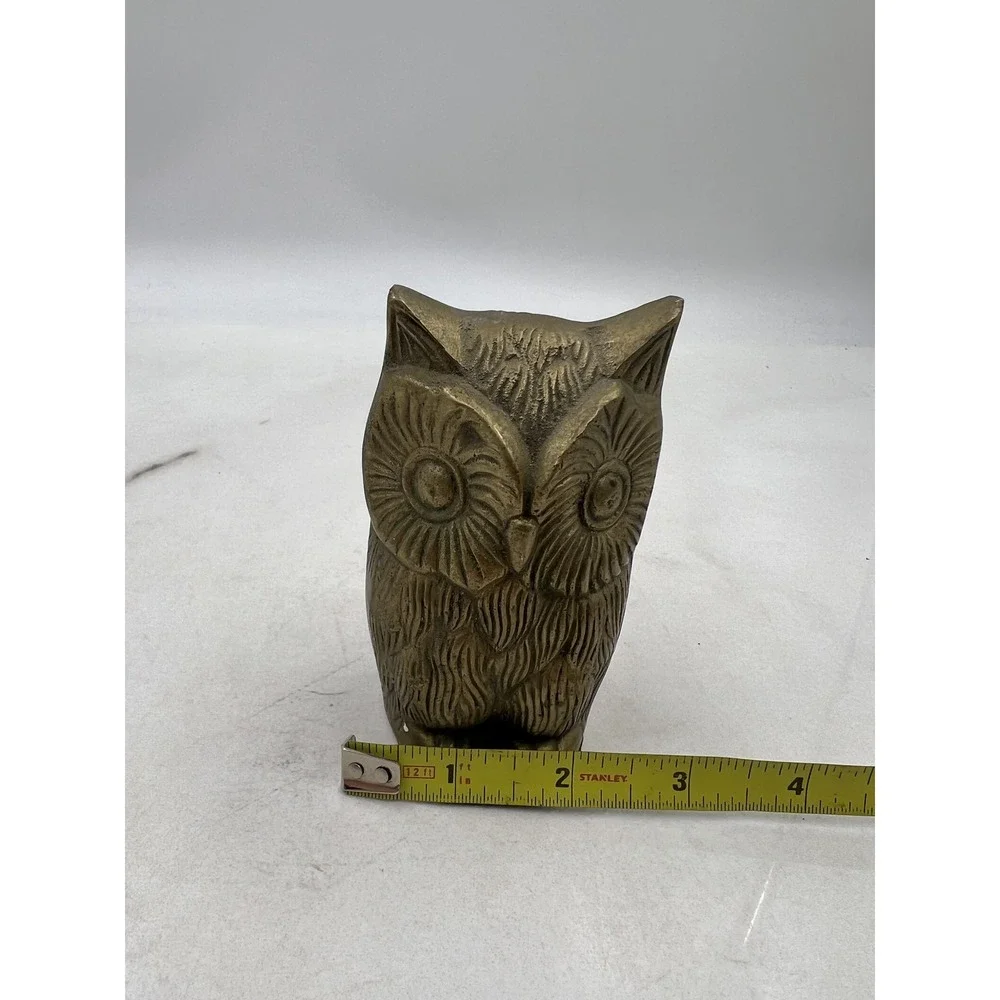 Vintage Brass Owl Figurine Paperweight 4.75